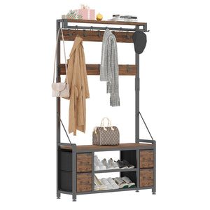 5-in-1 Hall Tree with Bench, Drawers, Shoe Rack & Hooks – 39"W