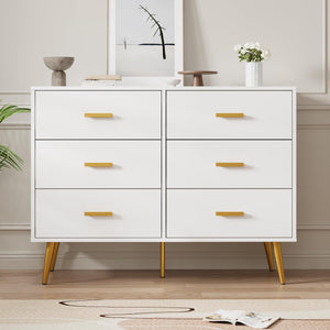 6-Drawer Dresser with Gold Handles | Modern Wooden Chest for Bedroom