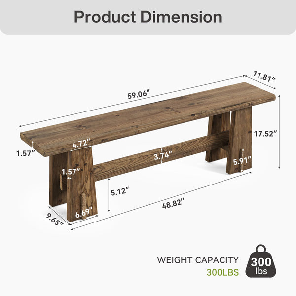 59" Solid Wood Farmhouse Bench