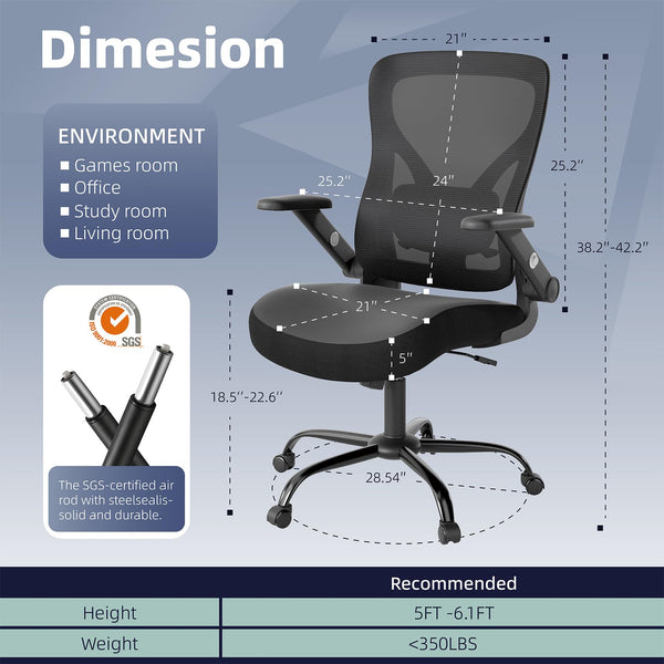 Ergonomic Office Chair with Lumbar Support, Mesh Back & PU Leather Seat