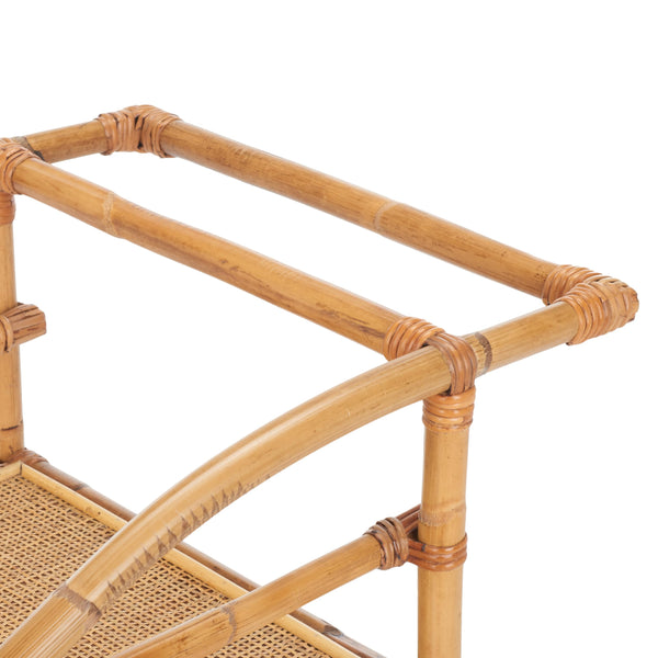 2-Tier Rattan Bar Cart with Wheels