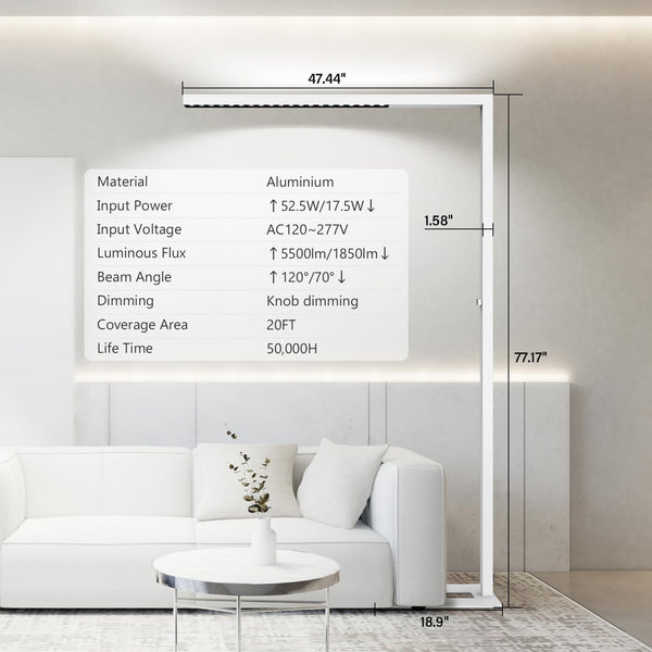 77" LED Floor Lamp – Dimmable Eye-Care Standing Lamp, 7350LM 70W, 4000K Bright Light for Living Room & Office