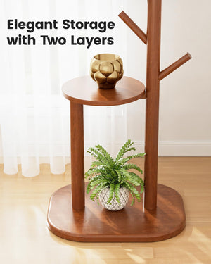 Freestanding Hall Tree Coat Rack with 8 Hooks & Storage Shelf