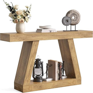 55-Inch Farmhouse Console Sofa Table with Storage Shelf