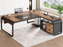 61 Inch L-Shaped Executive Desk with File Drawer, Power Outlets & CPU Stand