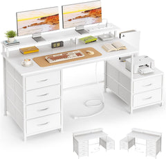 52-Inch Home Office Desk with Drawers, Printer Shelf & Power Outlets