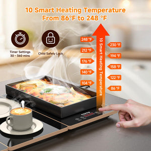 Electric Food Warming Tray with Timer & 10 Temperature Settings