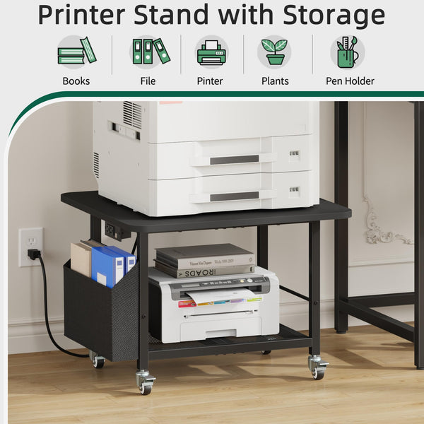 2-Tier Printer Stand with Power Outlet and Storage