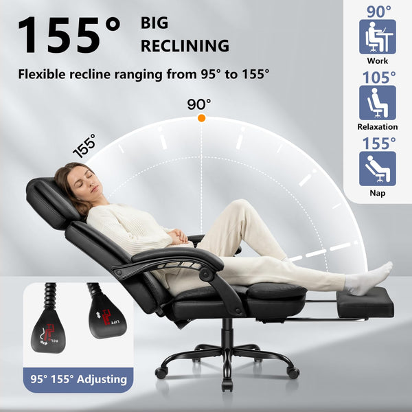 Ergonomic Executive Office Chair with Footrest — 400lbs Capacity