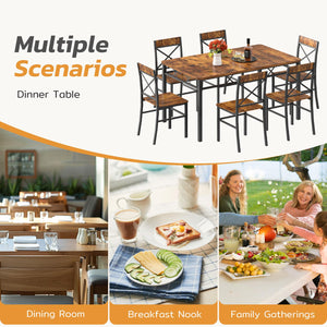 7-Piece Dining Table Set with 6 X-Back Chairs – Modern Farmhouse Kitchen Dining Set