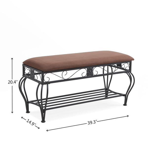 Entryway Shoe Bench with Padded Cushion Metal Frame