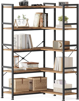 L-Shaped Corner Bookshelf with Metal Frame