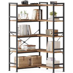 L-Shaped Corner Bookshelf with Metal Frame