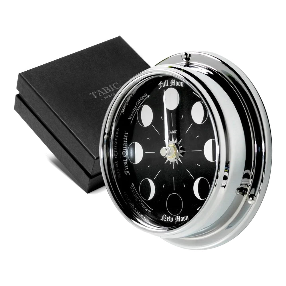 Handmade Moon Phase Wall Clock – Chrome Plated with Mirrored Backdrop