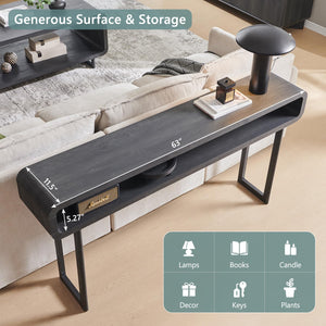 63" Narrow Console Table with Open Shelf, Curved Modern Design
