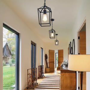 Farmhouse Pendant Lights 2-Pack – Metal Cage Ceiling Hanging Lamps