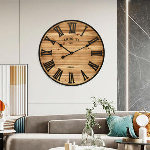 Farmhouse Wall Clock – Silent, Battery-Operated, Rustic Wood Finish