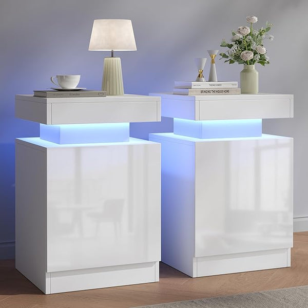 LED Nightstand with Storage Cabinet — Set of 2
