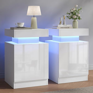 LED Nightstand with Storage Cabinet — Set of 2