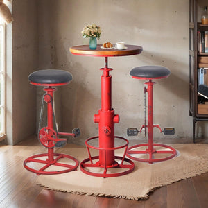 3-Piece Industrial Pub Bar Set with Height-Adjustable Table & 2 Stools