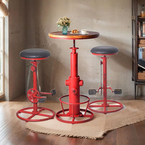 3-Piece Industrial Pub Bar Set with Height-Adjustable Table & 2 Stools