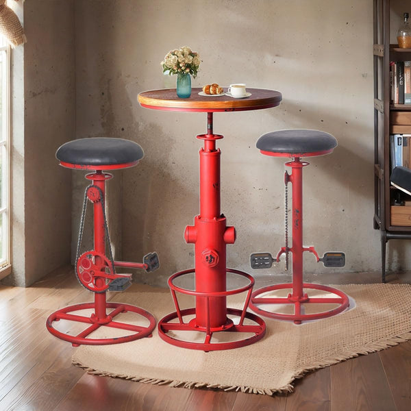 3-Piece Industrial Pub Bar Set with Height-Adjustable Table & 2 Stools