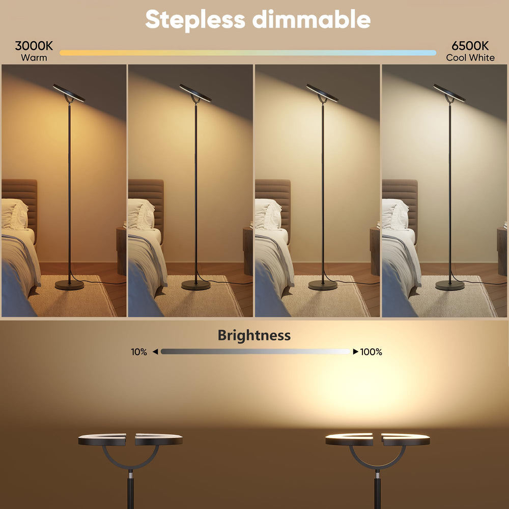 LED Floor Lamp with Remote, Stepless Dimming & Color Temperature Control