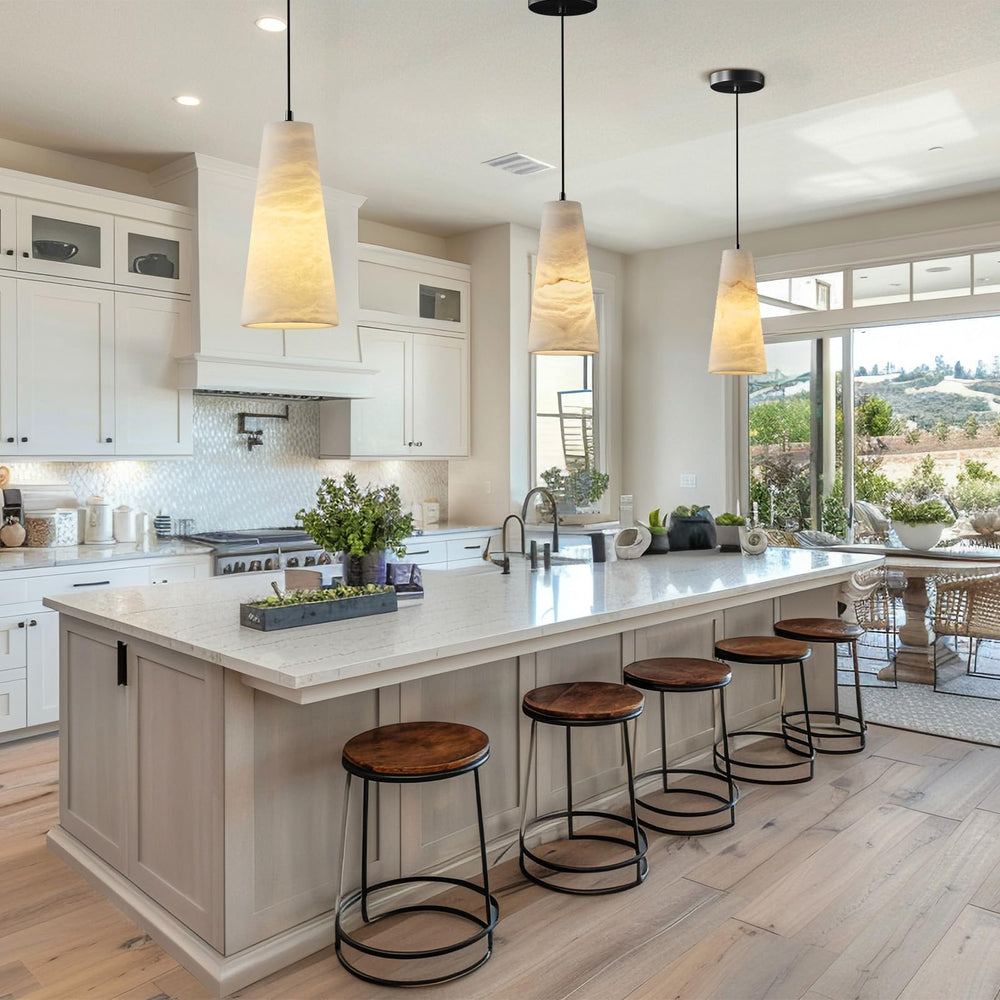 Natural Alabaster Pendant Light – Dimmable, Conical Shade