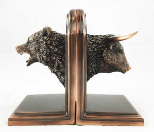 Bull & Bear Bookends Set – Bronze Electroplated Resin
