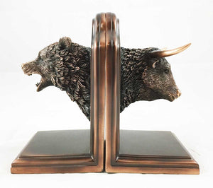 Bull & Bear Bookends Set – Bronze Electroplated Resin
