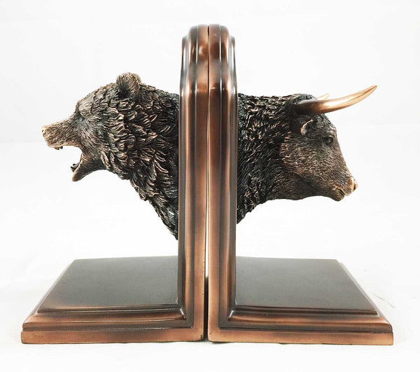Bull & Bear Bookends Set – Bronze Electroplated Resin