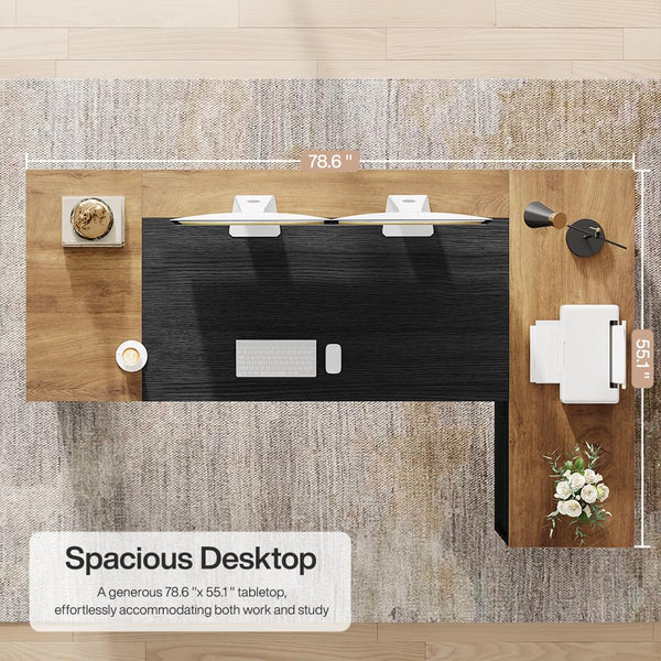 78" L-Shaped Executive Desk with Drawers and Storage