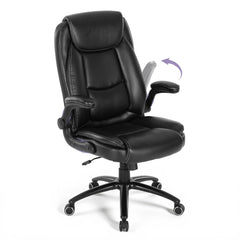 Ergonomic PU Leather Office Chair with Flip-Up Armrests