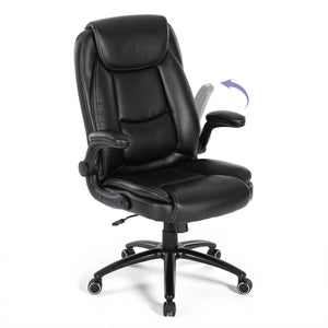 Ergonomic PU Leather Office Chair with Flip-Up Armrests