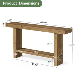 63-Inch Solid Wood Console Table with Lower Shelf