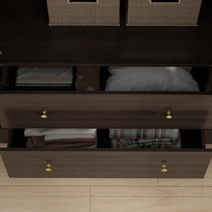Wardrobe Armoire with Mirror, 5-Tier Shelves, 2 Drawers & 4 Doors