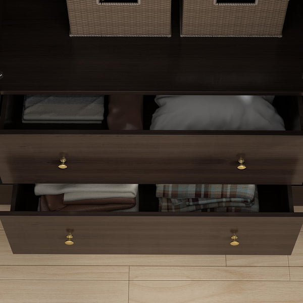Wardrobe Armoire with Mirror, 5-Tier Shelves, 2 Drawers & 4 Doors