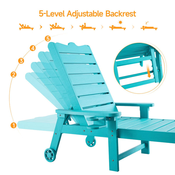 Patio Chaise Lounge Set of 2 – HDPS Outdoor Reclining Chairs with Adjustable Backrest & Cup Holder