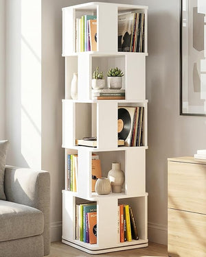 5-Tier Rotating Bookshelf Tower with 360° Swivel