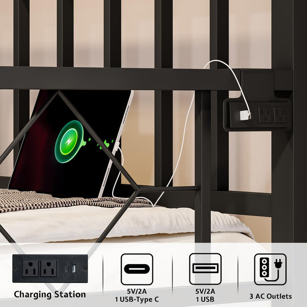 Twin Daybed with Trundle, Charging Station & LED Lights