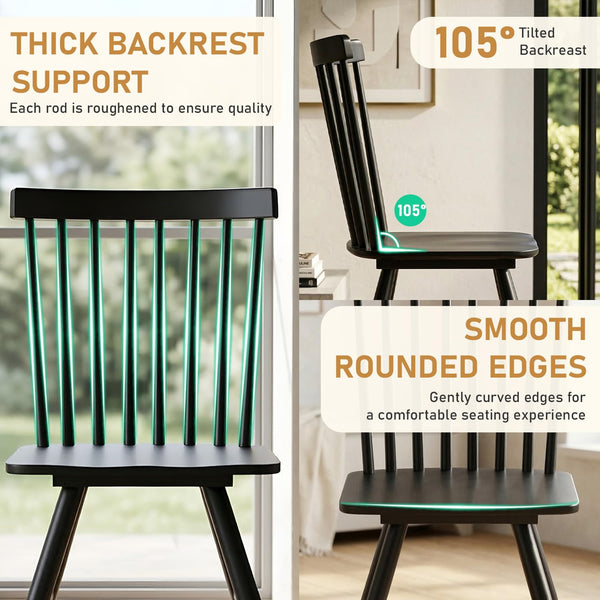 Spindle Back Dining Chairs Set of 4, Black