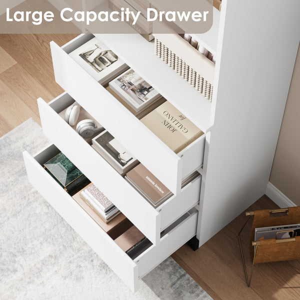 70" Tall Bookcase with 3 Drawers & 3-Tier Open Shelves