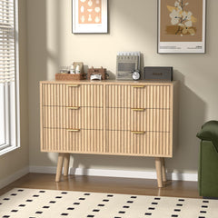 SFDOU Wooden Fluted Dresser for Bedroom,Modern Wide Chest of 6 Drawers Dressers for Bedroom Furniture,Wood Drawer Dresser with Storage, Easy to Assemble Dressers for Living Room,Hallway