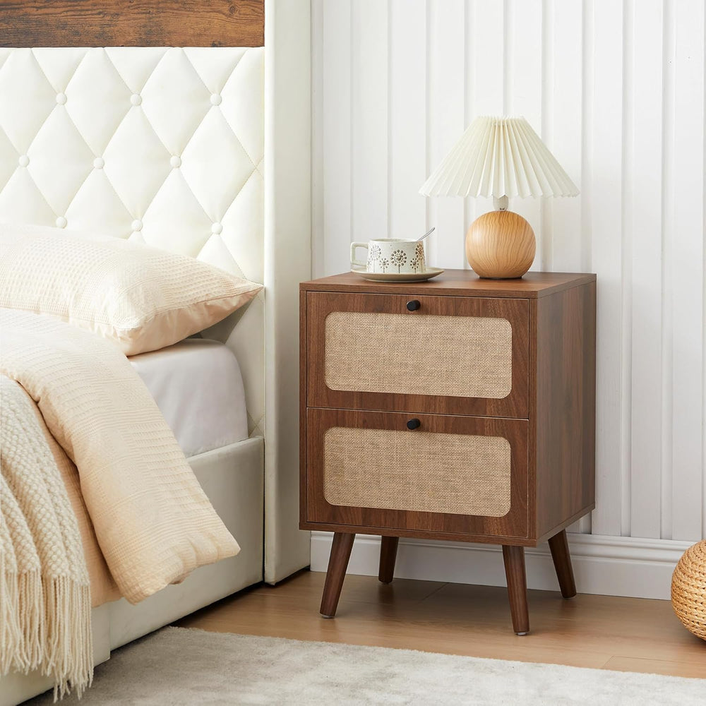 Mid-Century Nightstand Set of 2 with Drawers – Walnut