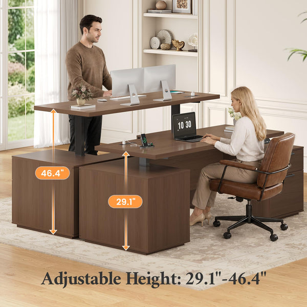 Electric Standing Desk with Dual-Side Storage & Power Outlets