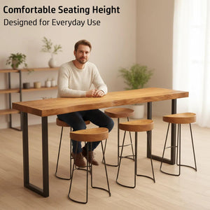 Narrow Bar Table with Wood Grain Top & Metal Frame