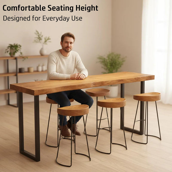 Narrow Bar Table with Wood Grain Top & Metal Frame