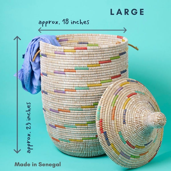 Wicker Grass Storage Basket with Removable Lid & Rope Handles – Modern Coastal