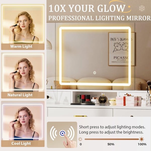 Vanity Desk with Mirror & Lights
