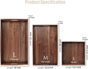 Walnut Wood Ottoman Serving Tray Set of 3 with Handles